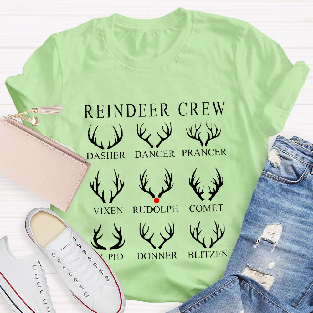 Reindeer Crew Dasher Dancer Prancer Vixen Rudolph Comet Christmas T-shirt