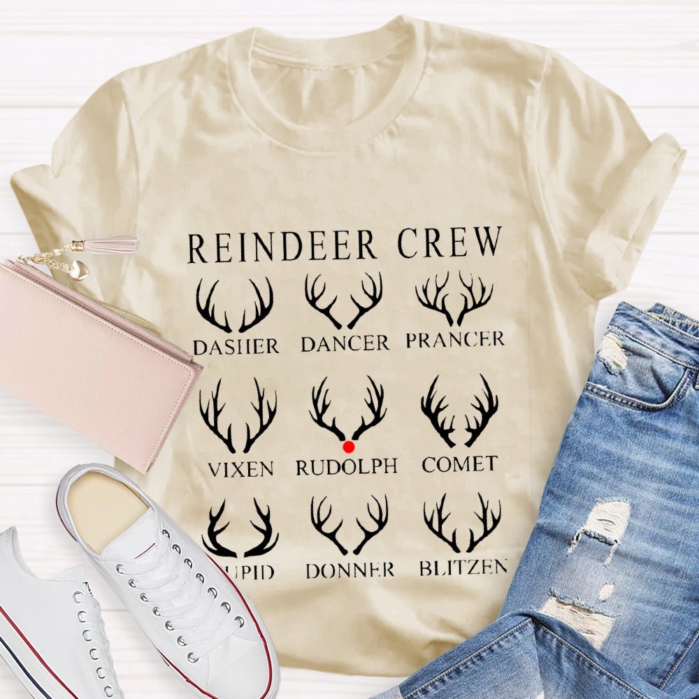 Reindeer Crew Dasher Dancer Prancer Vixen Rudolph Comet Christmas T-shirt