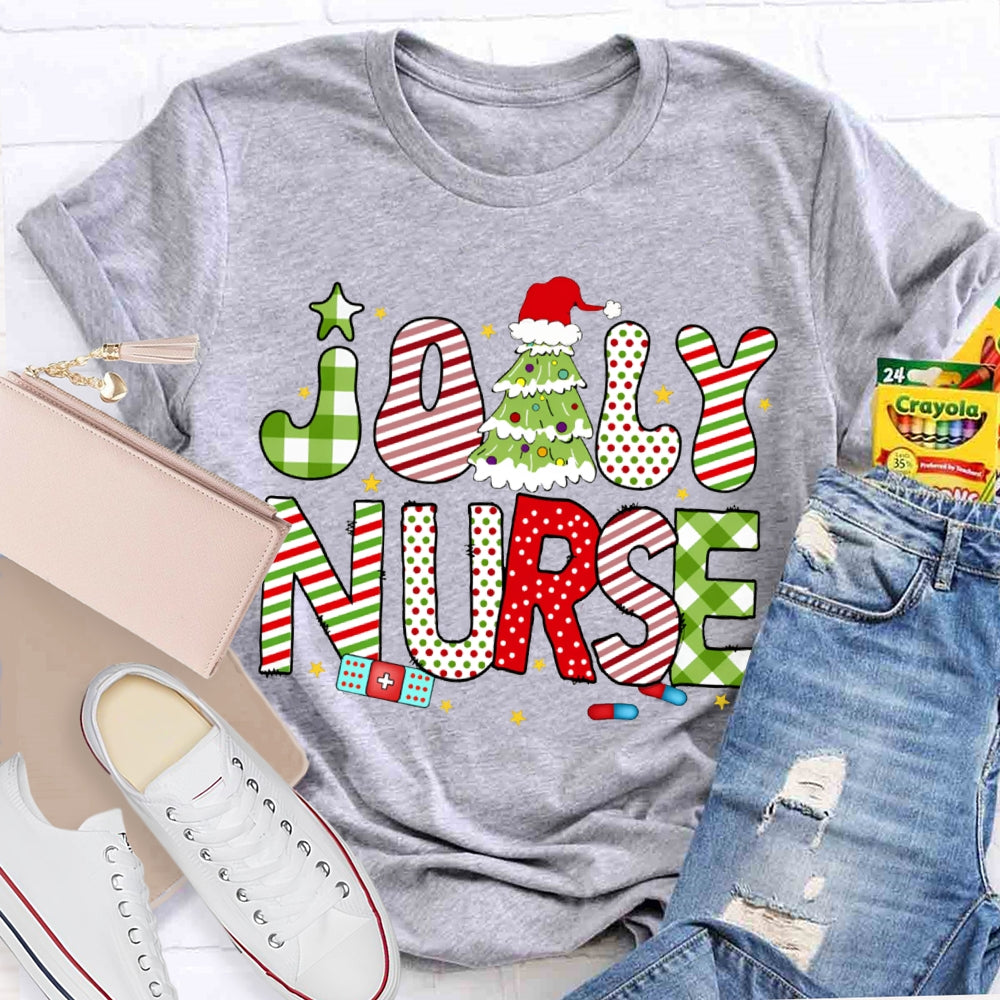 Jolly Nurse Merry Christmas Tree T-shirt