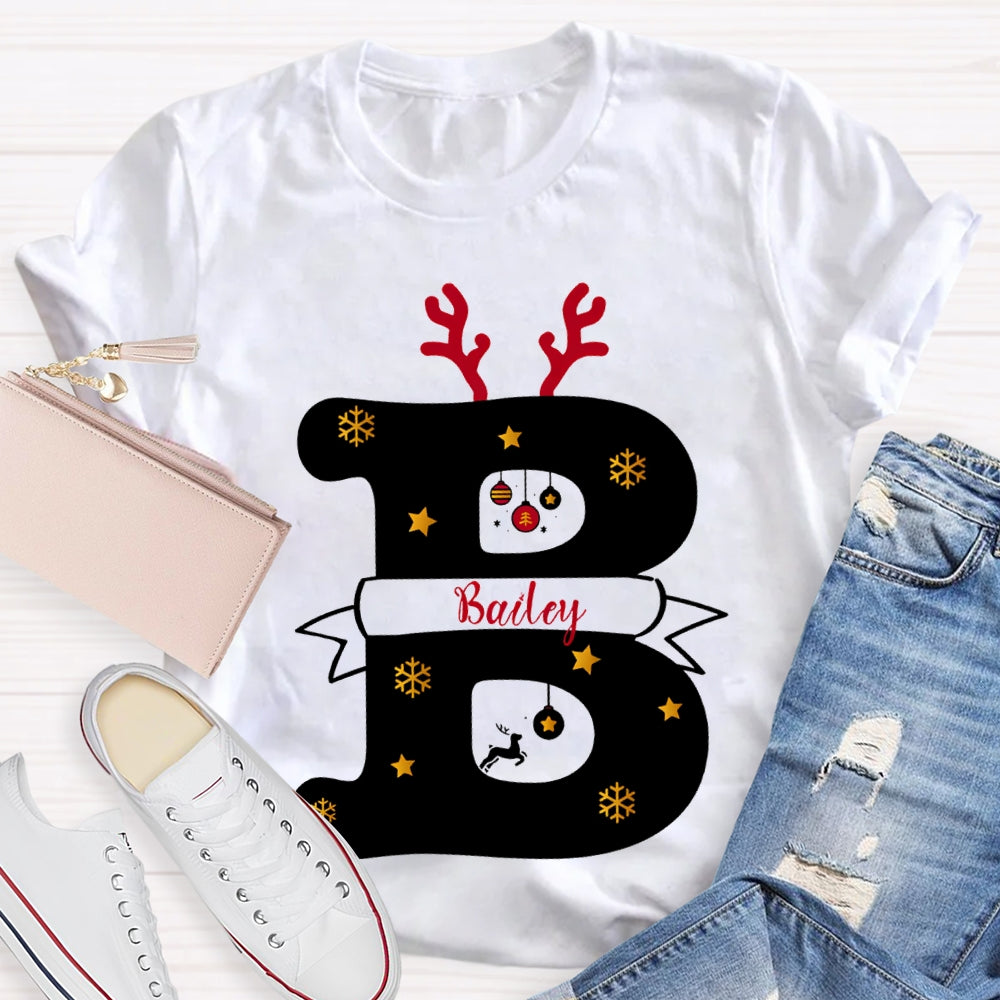 Personalized Name Christmas Antlers Merry Teacher Christmas T-shirt