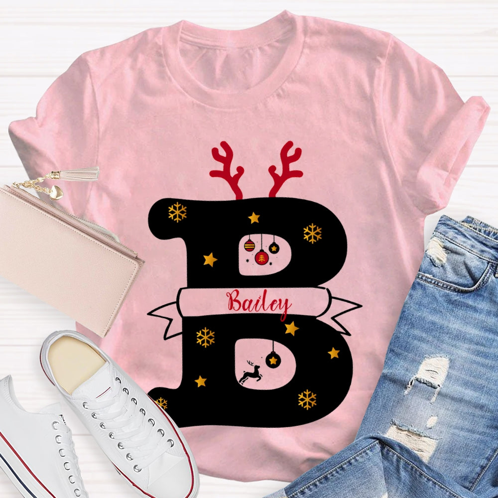 Personalized Name Christmas Antlers Merry Teacher Christmas T-shirt