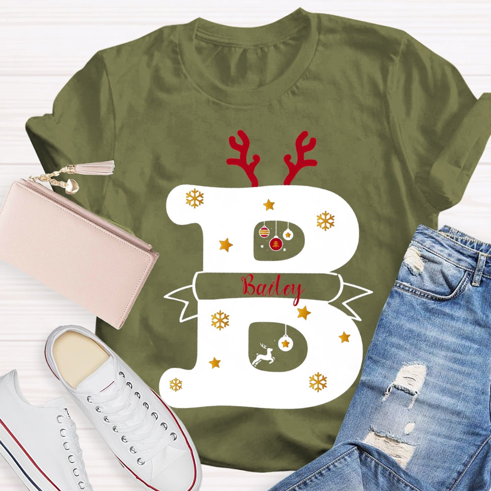 Personalized Name Christmas Antlers Merry Teacher Christmas T-shirt