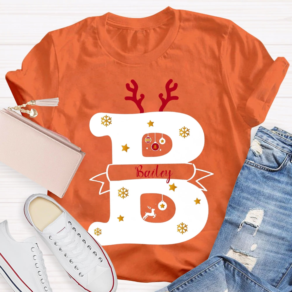Personalized Name Christmas Antlers Merry Teacher Christmas T-shirt