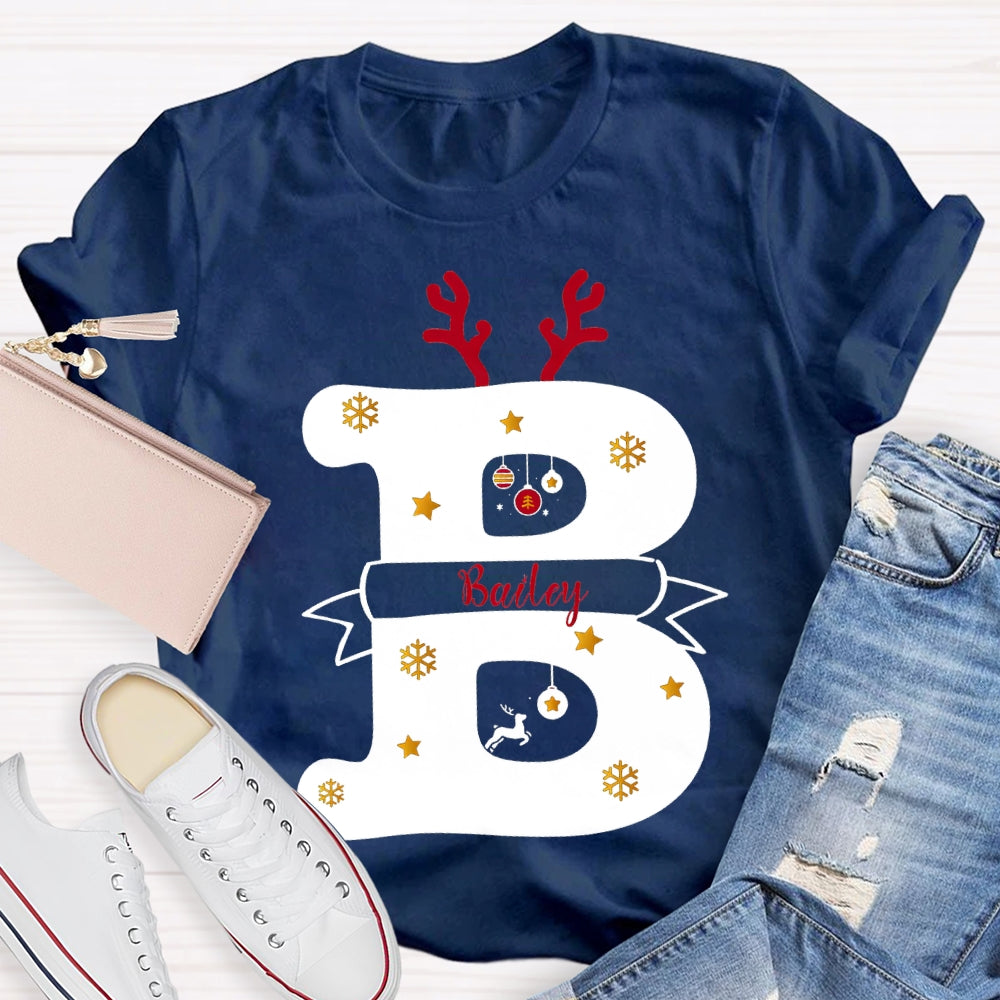 Personalized Name Christmas Antlers Merry Teacher Christmas T-shirt