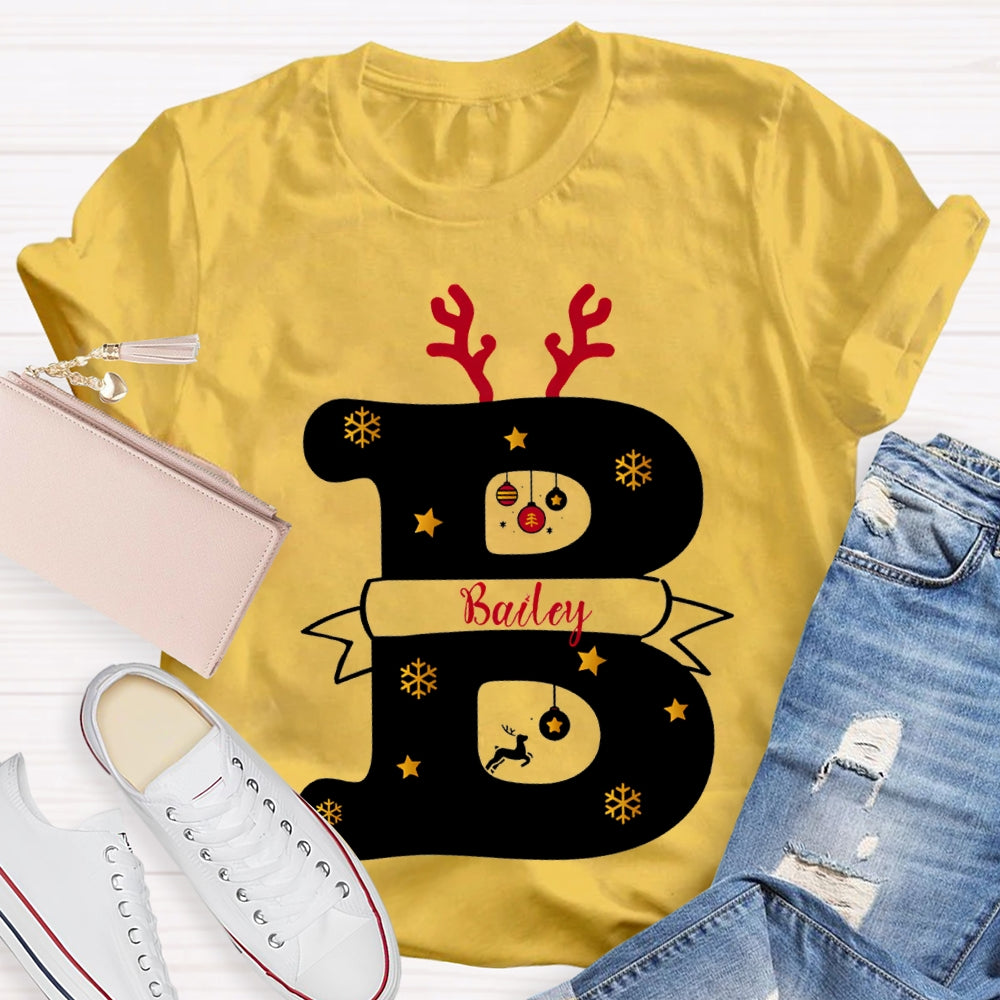 Personalized Name Christmas Antlers Merry Teacher Christmas T-shirt