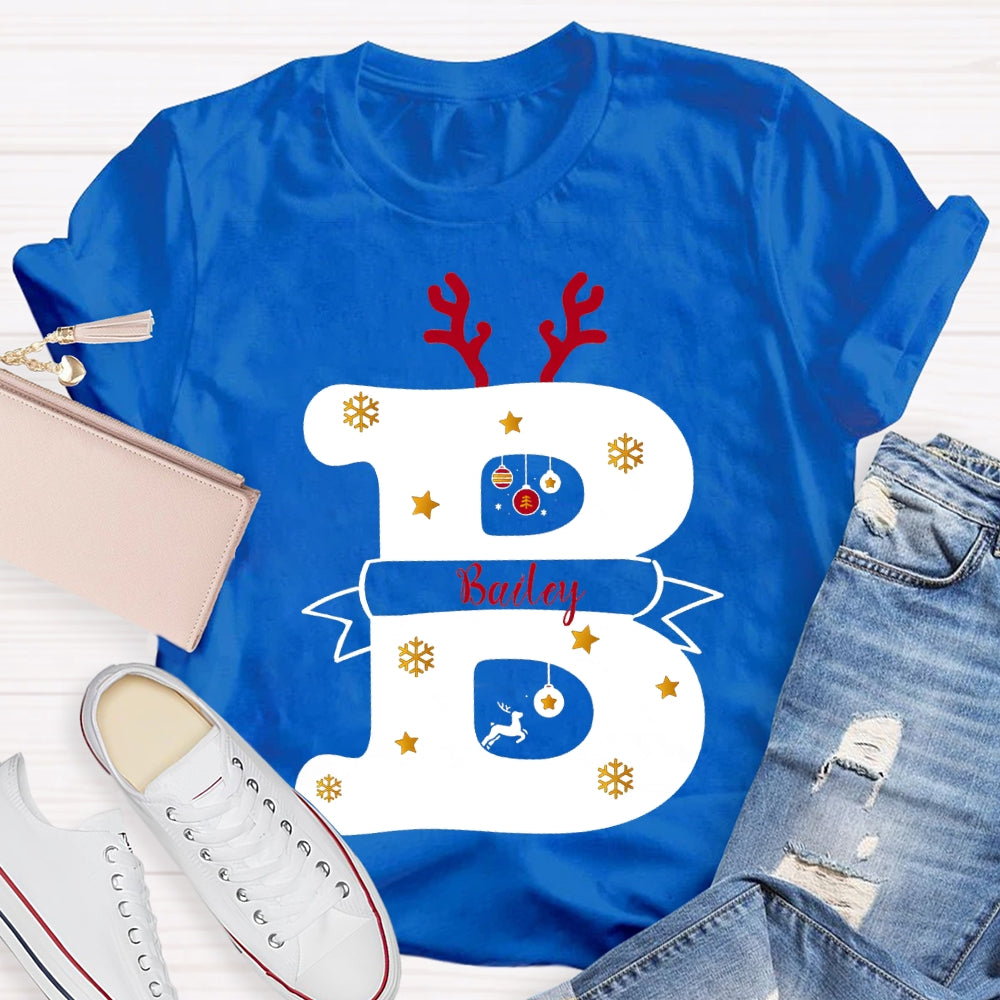 Personalized Name Christmas Antlers Merry Teacher Christmas T-shirt