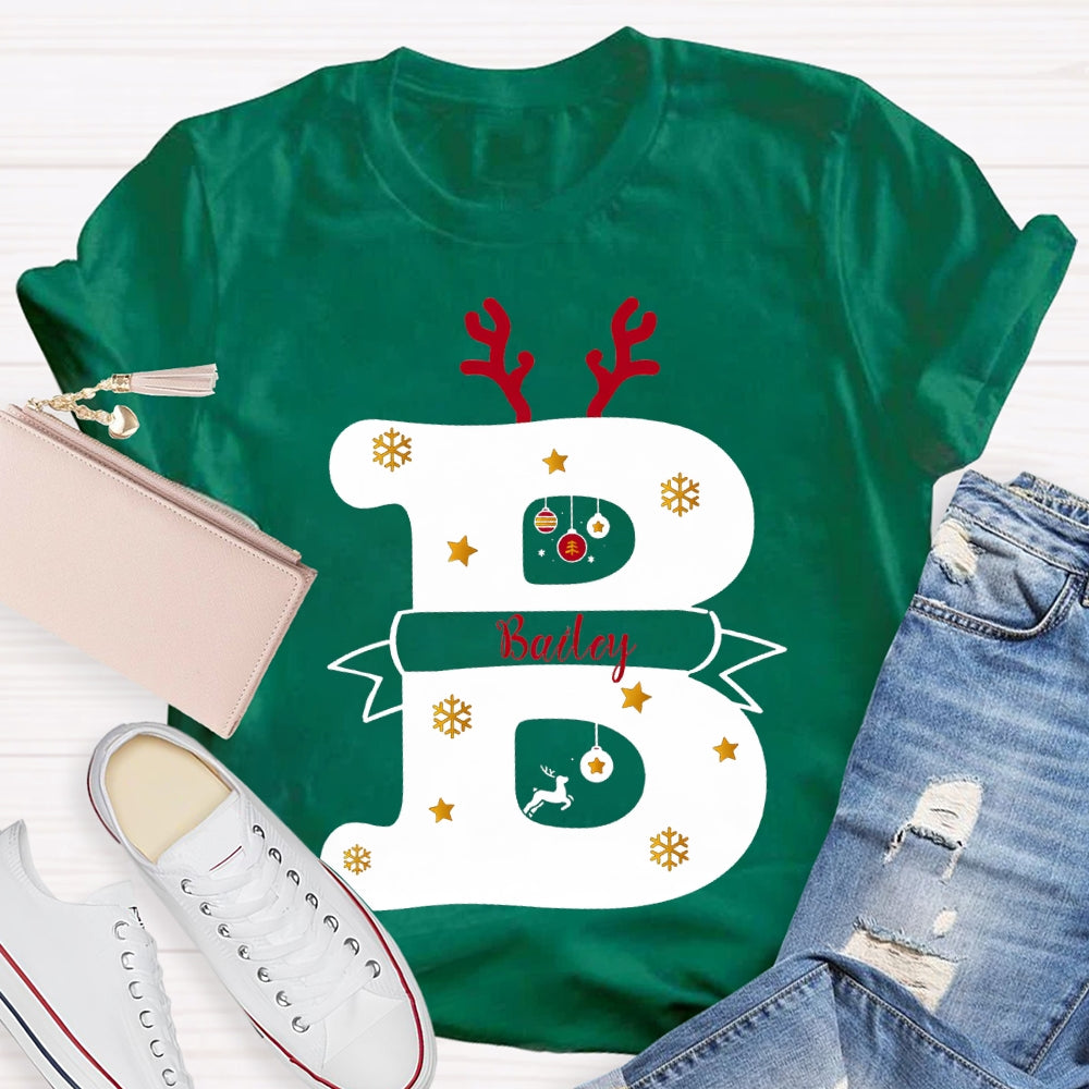 Personalized Name Christmas Antlers Merry Teacher Christmas T-shirt