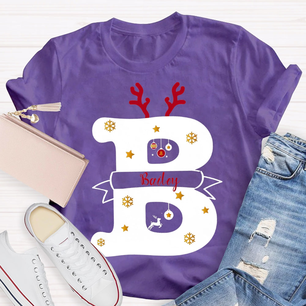 Personalized Name Christmas Antlers Merry Teacher Christmas T-shirt