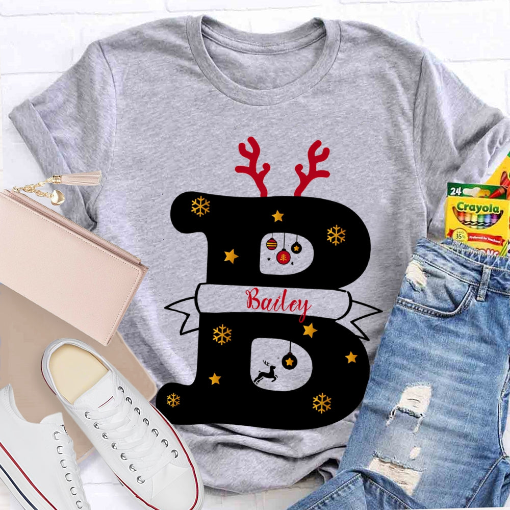 Personalized Name Christmas Antlers Merry Teacher Christmas T-shirt