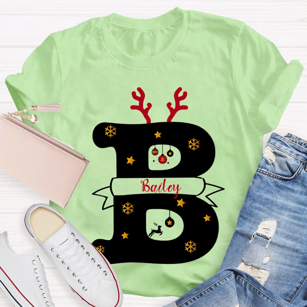 Personalized Name Christmas Antlers Merry Teacher Christmas T-shirt