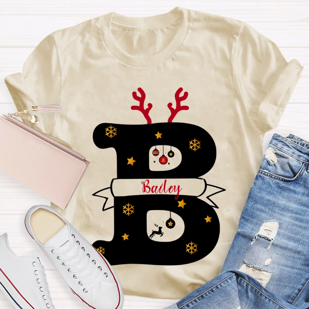 Personalized Name Christmas Antlers Merry Teacher Christmas T-shirt