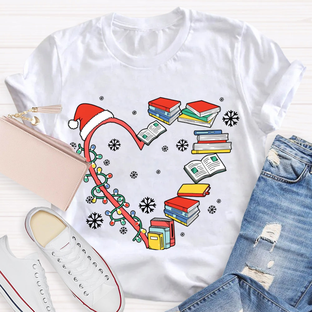 Christmas Lights And Books Snowflake Christmas T-shirt
