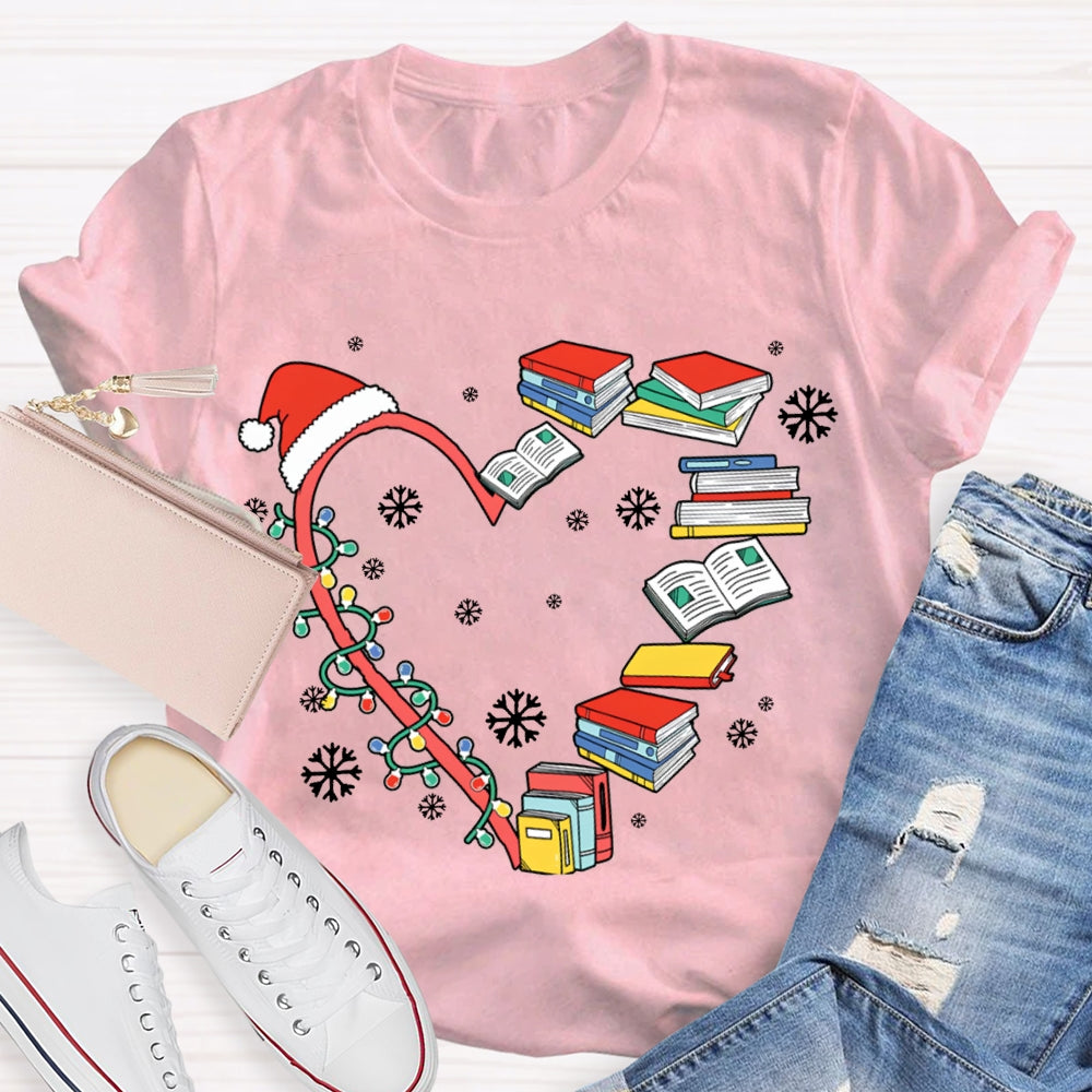Christmas Lights And Books Snowflake Christmas T-shirt