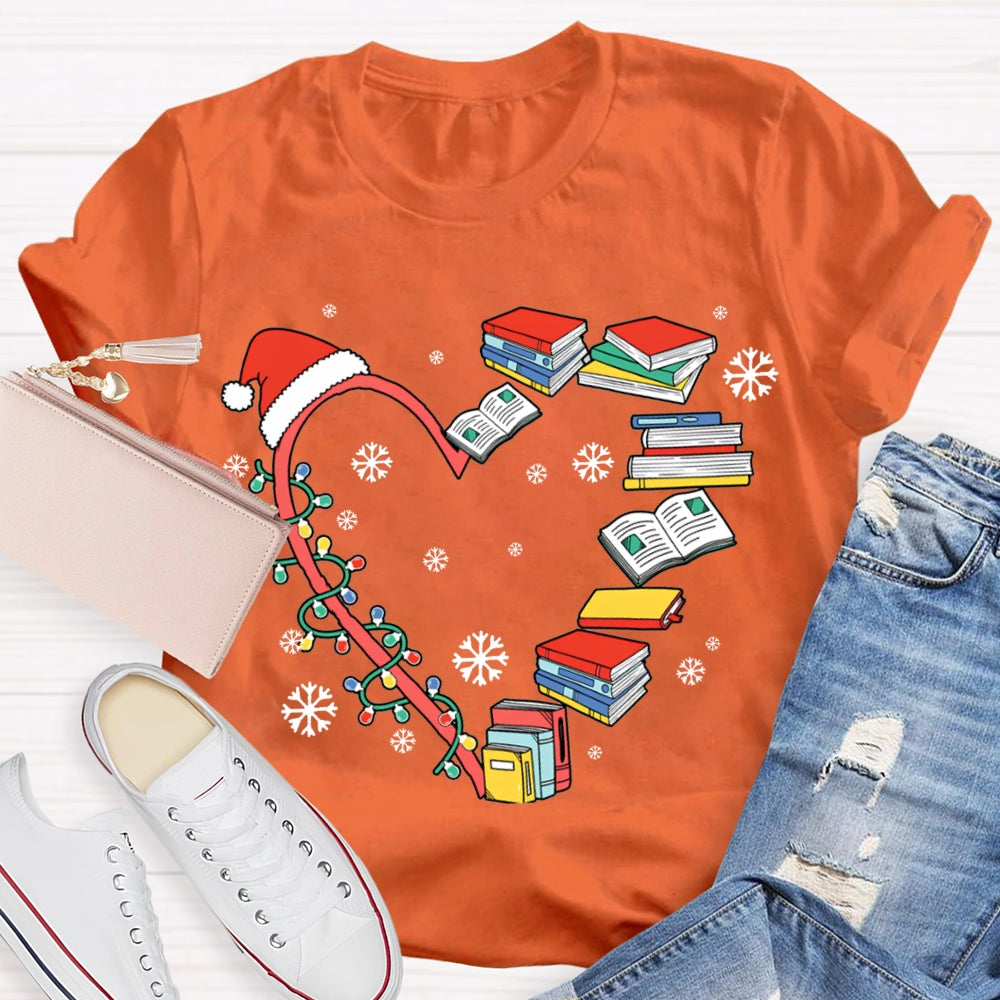 Christmas Lights And Books Snowflake Christmas T-shirt
