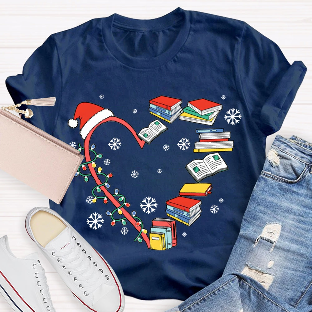 Christmas Lights And Books Snowflake Christmas T-shirt