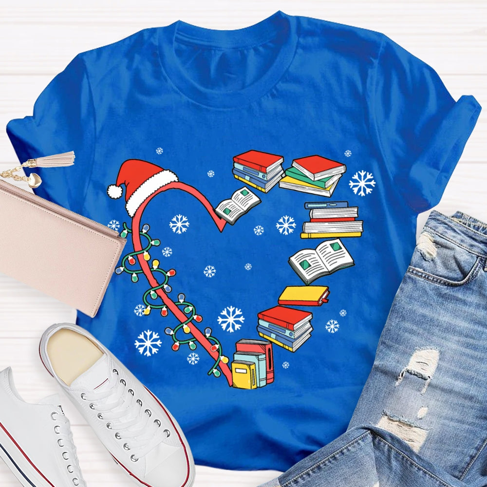 Christmas Lights And Books Snowflake Christmas T-shirt