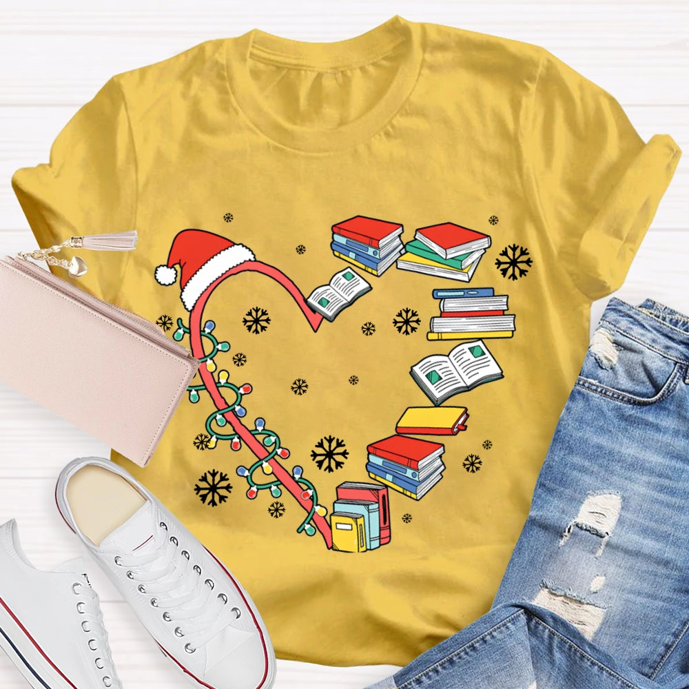 Christmas Lights And Books Snowflake Christmas T-shirt