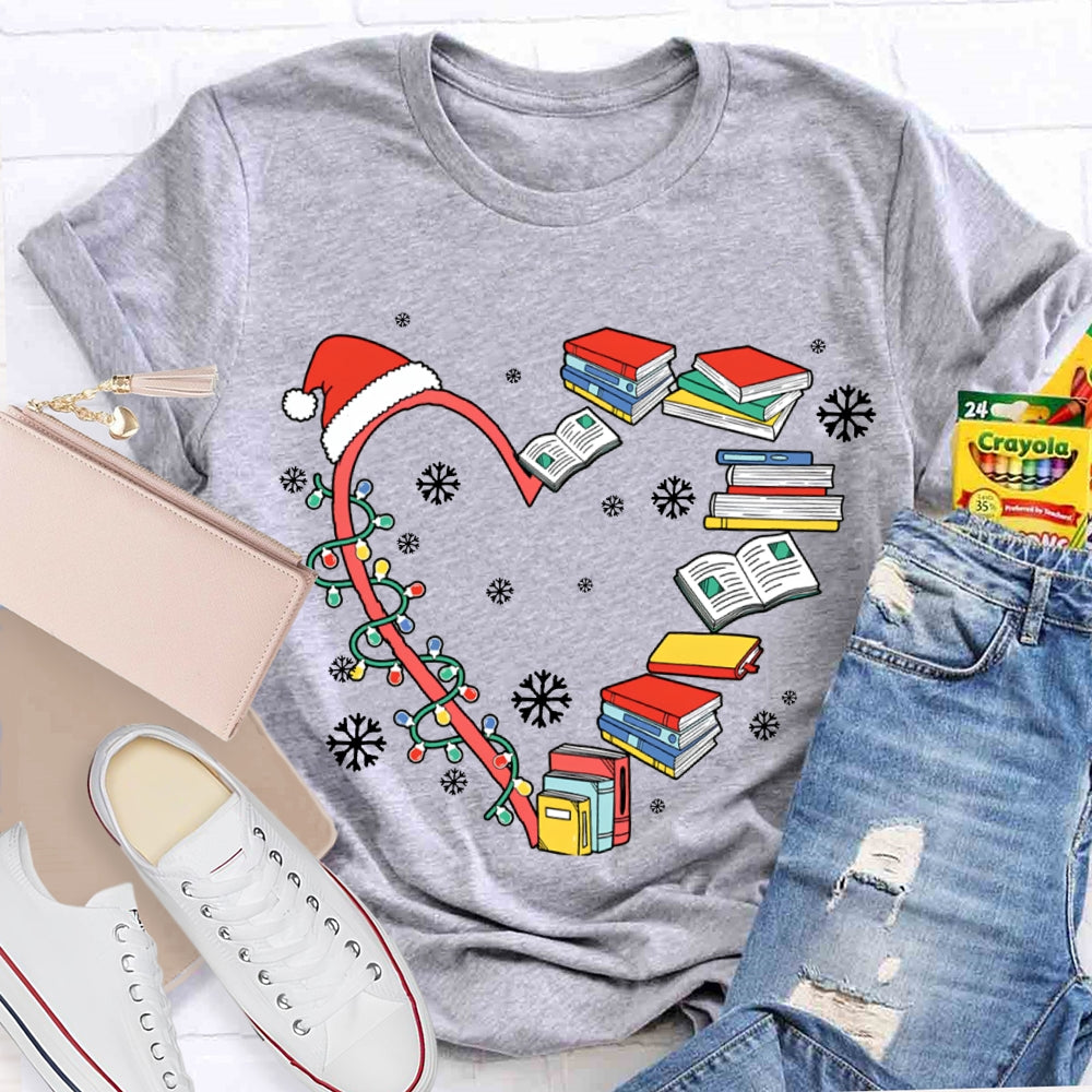 Christmas Lights And Books Snowflake Christmas T-shirt