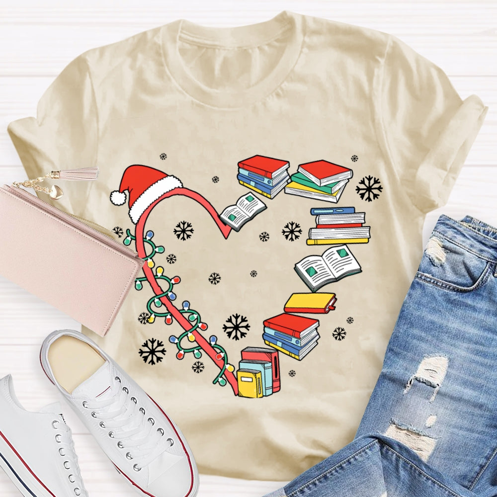 Christmas Lights And Books Snowflake Christmas T-shirt