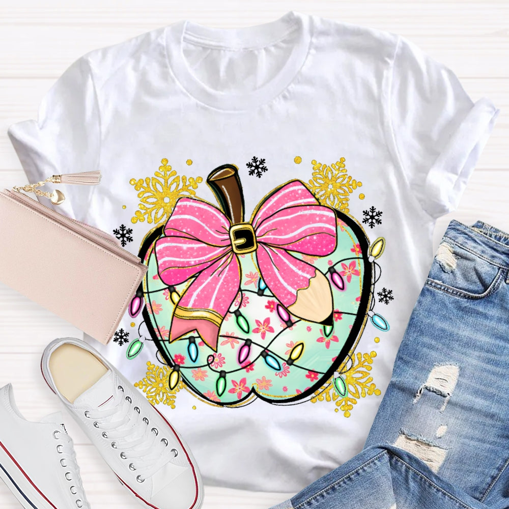 Bow Apple Christmas Lights And Snowflakes Christmas T-shirt