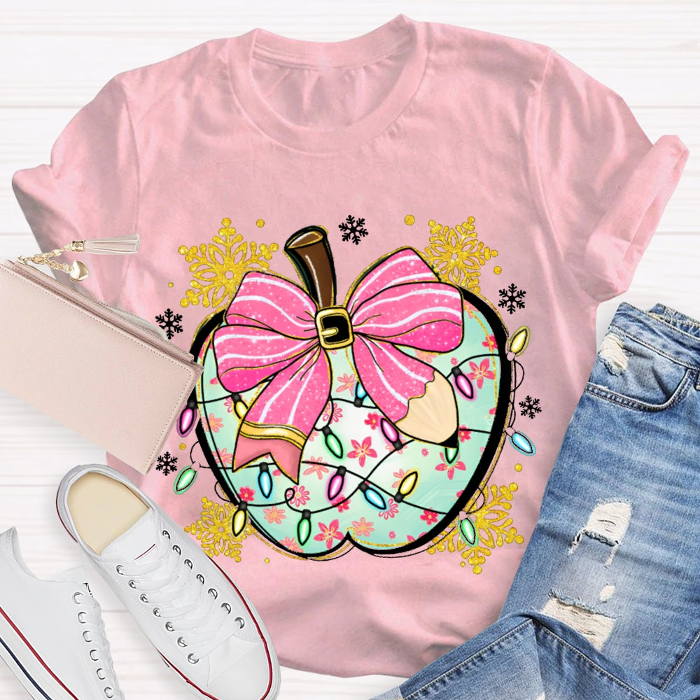 Bow Apple Christmas Lights And Snowflakes Christmas T-shirt