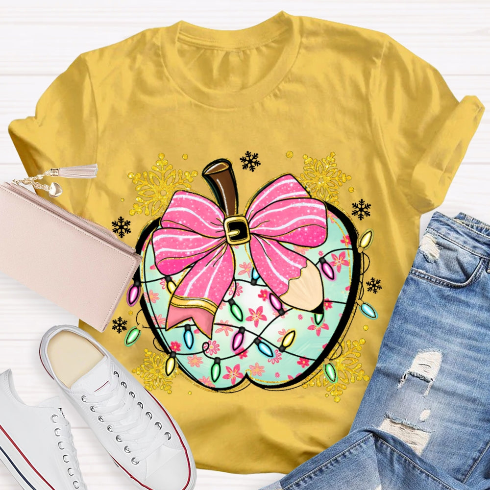 Bow Apple Christmas Lights And Snowflakes Christmas T-shirt