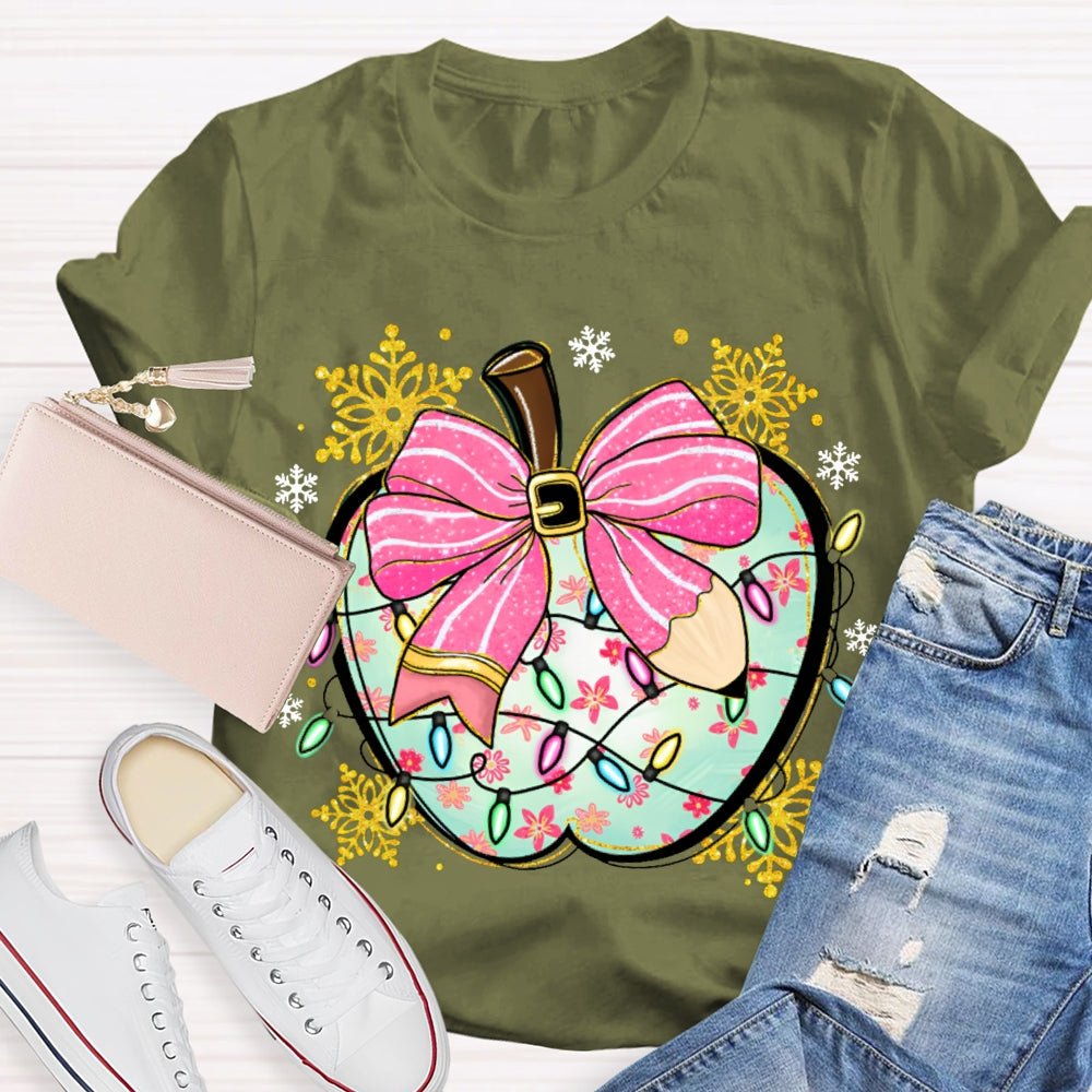 Bow Apple Christmas Lights And Snowflakes Christmas T-shirt