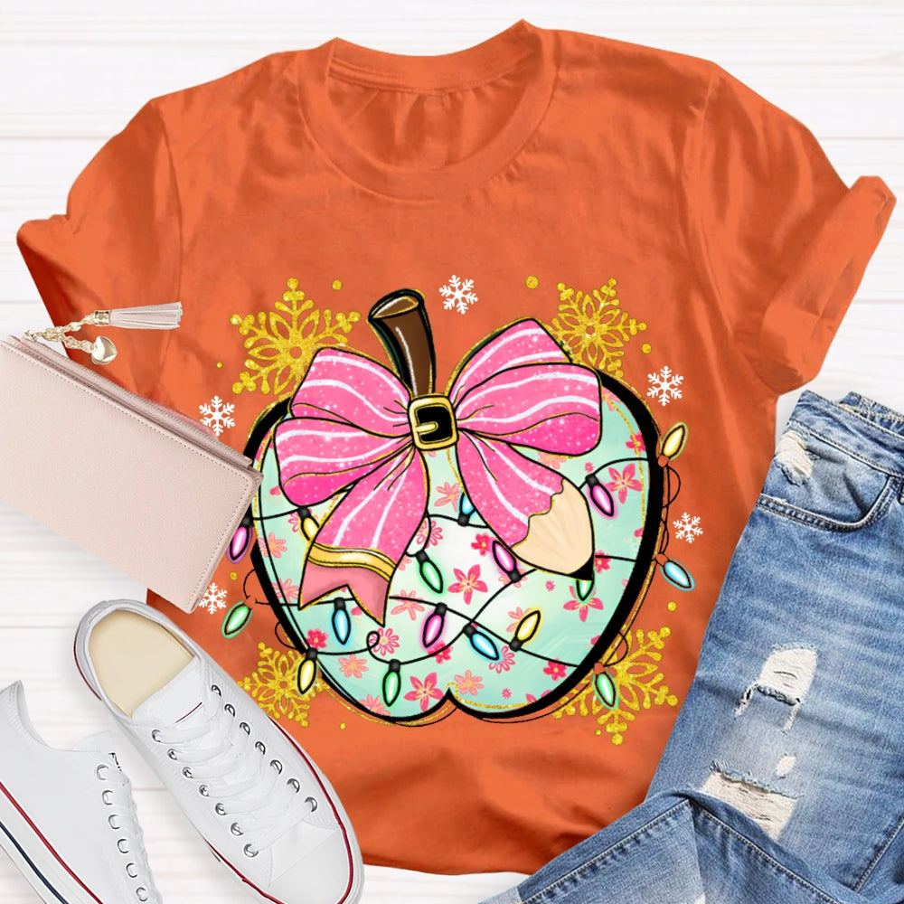 Bow Apple Christmas Lights And Snowflakes Christmas T-shirt