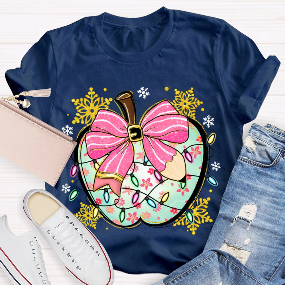 Bow Apple Christmas Lights And Snowflakes Christmas T-shirt