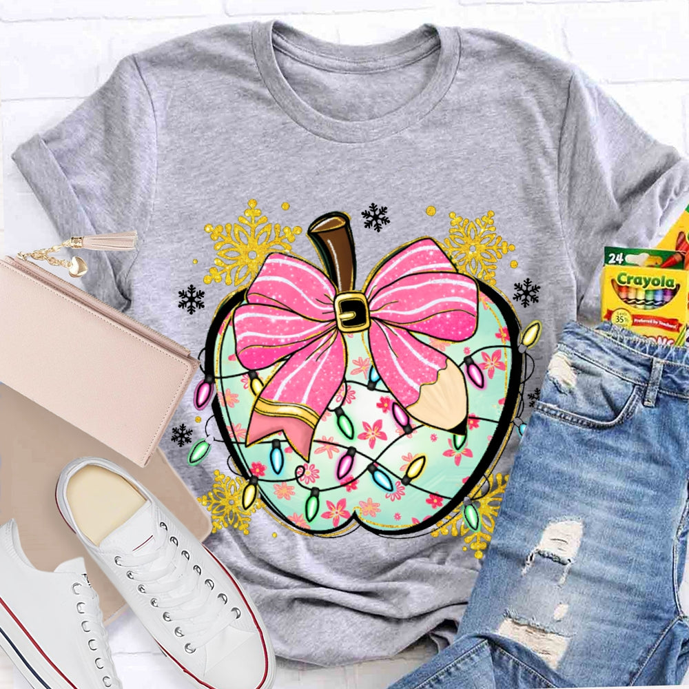 Bow Apple Christmas Lights And Snowflakes Christmas T-shirt