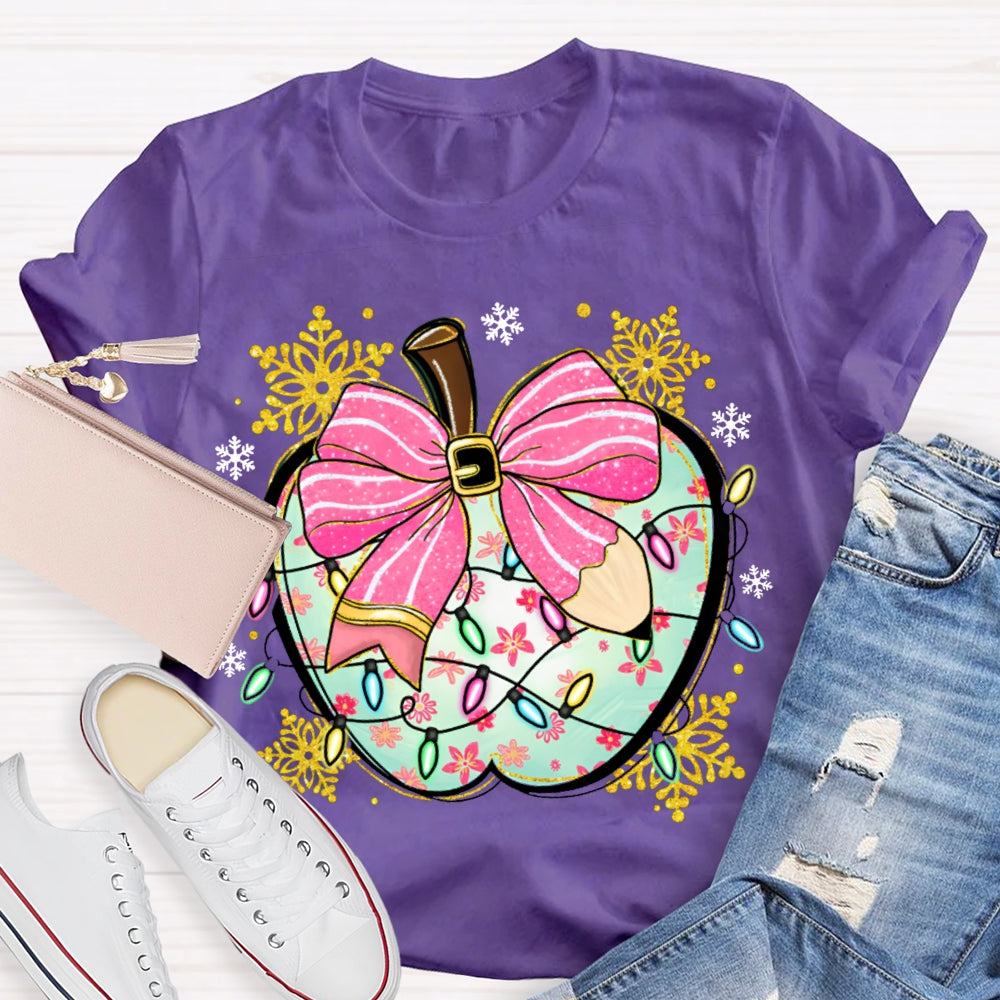 Bow Apple Christmas Lights And Snowflakes Christmas T-shirt