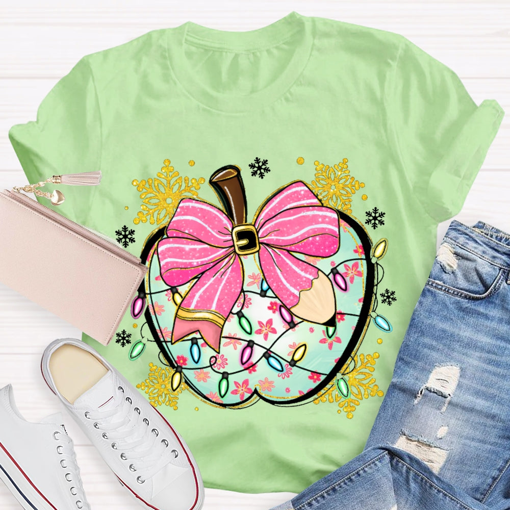 Bow Apple Christmas Lights And Snowflakes Christmas T-shirt