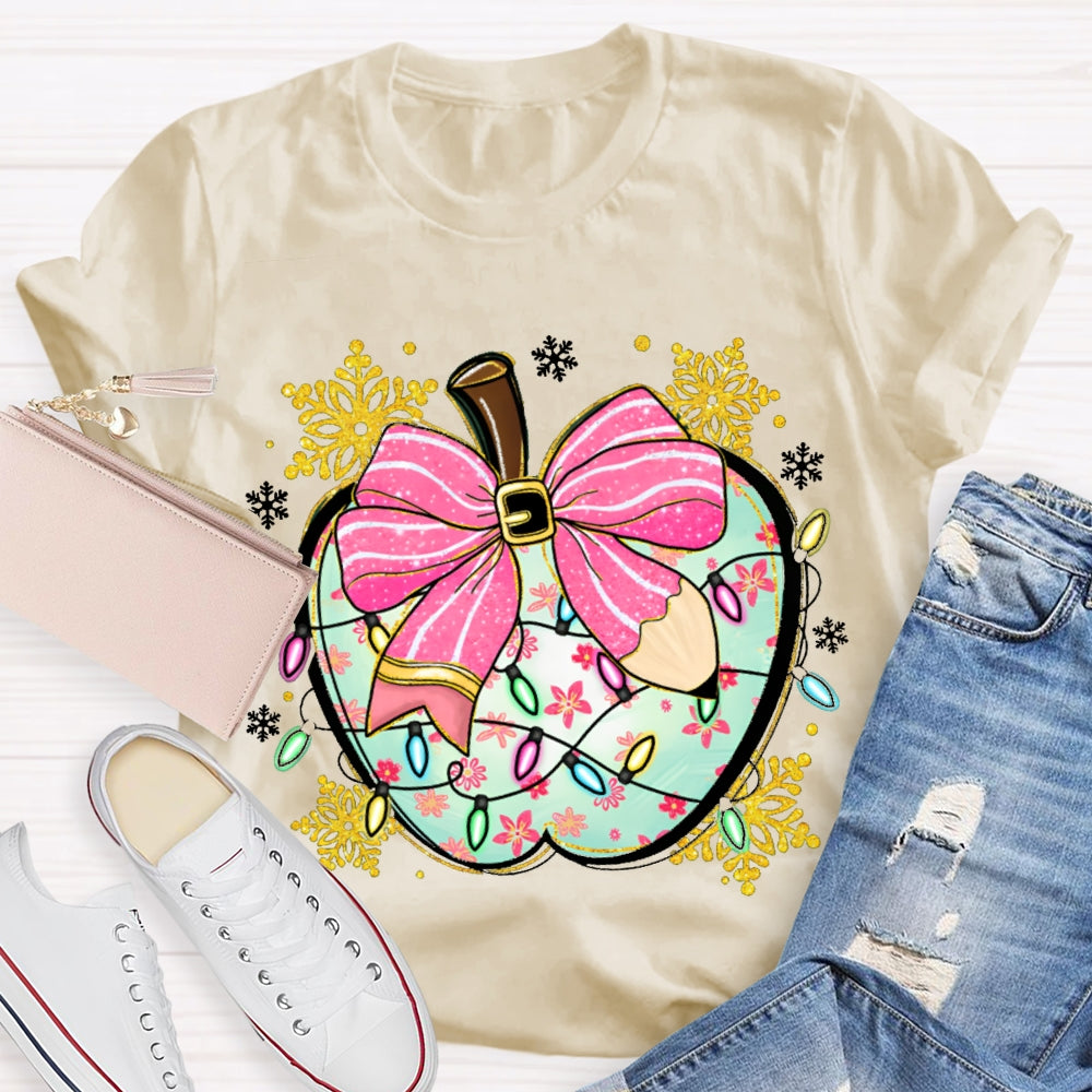 Bow Apple Christmas Lights And Snowflakes Christmas T-shirt