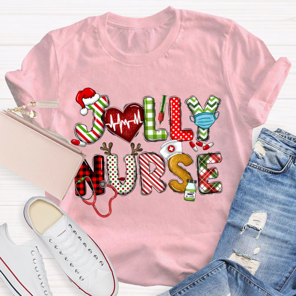 Jolly Nurse Christmas Vibes Color Fonts Christmas T-shirt