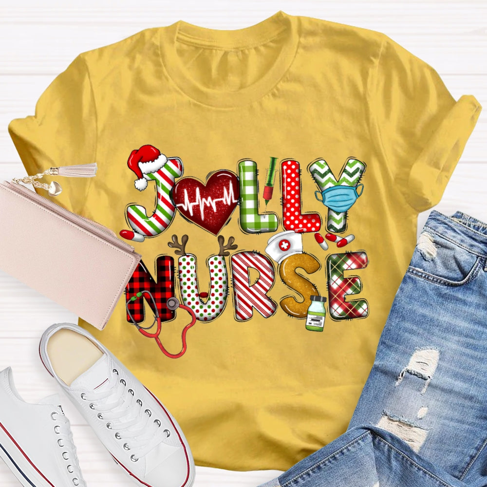 Jolly Nurse Christmas Vibes Color Fonts Christmas T-shirt