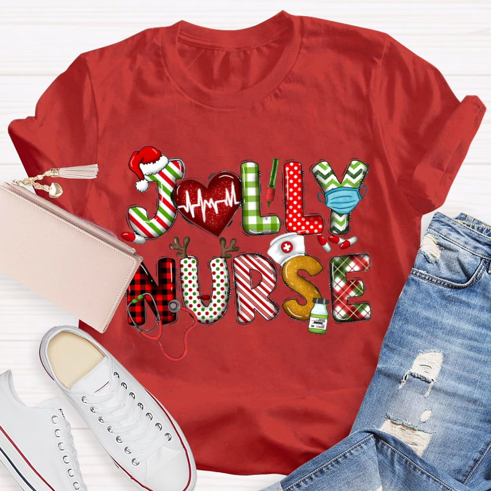 Jolly Nurse Christmas Vibes Color Fonts Christmas T-shirt