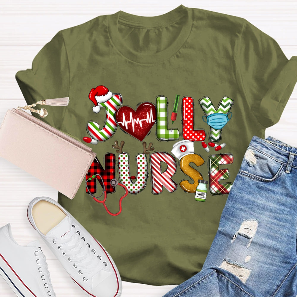 Jolly Nurse Christmas Vibes Color Fonts Christmas T-shirt