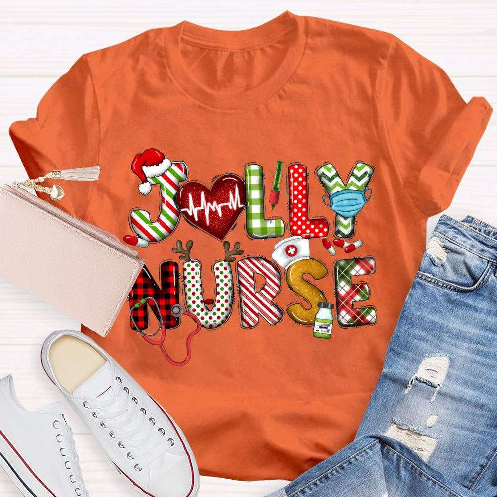 Jolly Nurse Christmas Vibes Color Fonts Christmas T-shirt