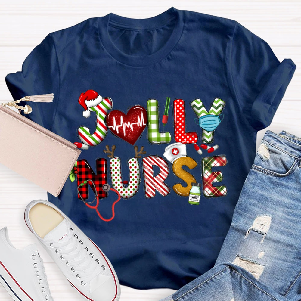 Jolly Nurse Christmas Vibes Color Fonts Christmas T-shirt