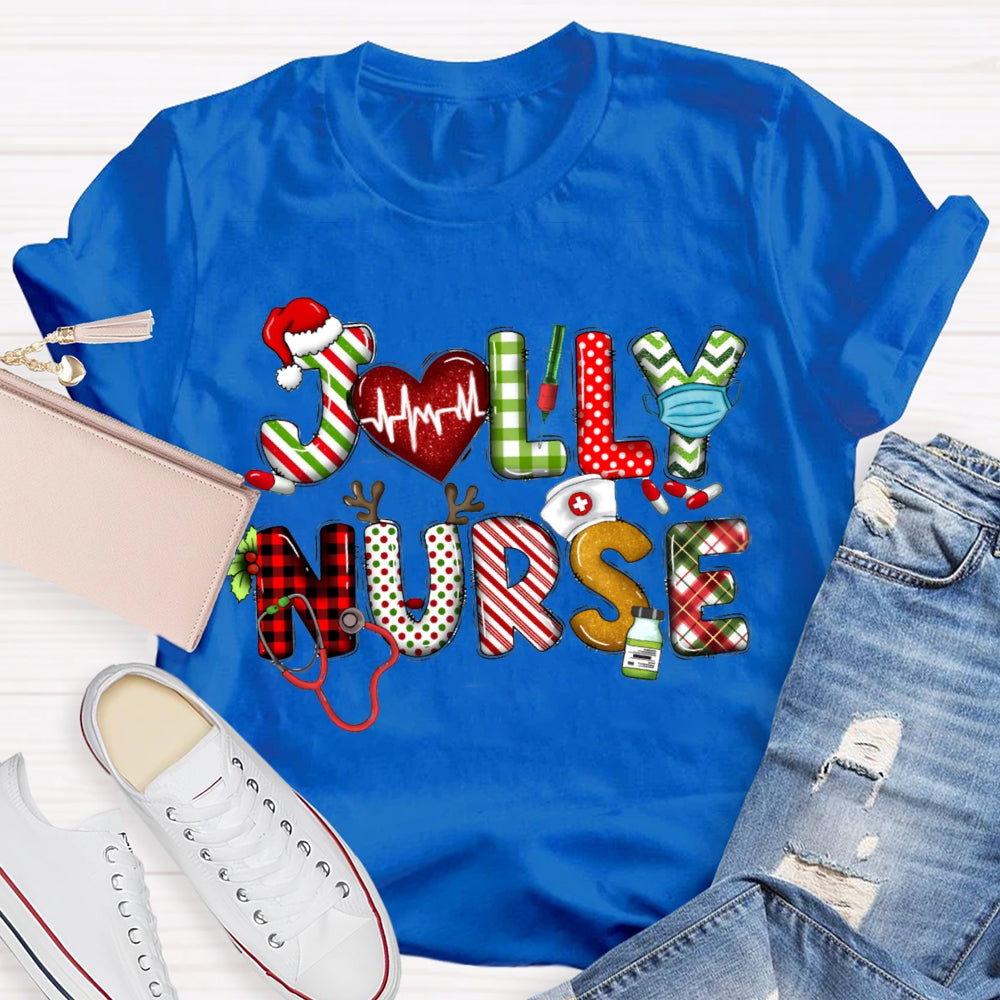 Jolly Nurse Christmas Vibes Color Fonts Christmas T-shirt