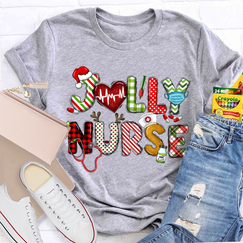 Jolly Nurse Christmas Vibes Color Fonts Christmas T-shirt