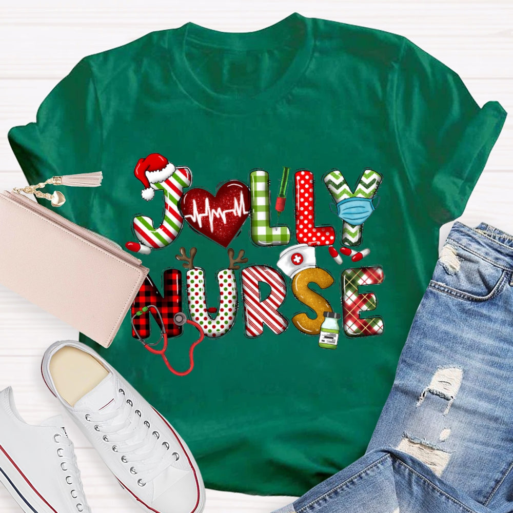 Jolly Nurse Christmas Vibes Color Fonts Christmas T-shirt