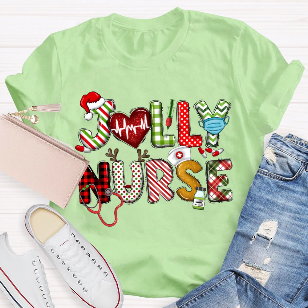 Jolly Nurse Christmas Vibes Color Fonts Christmas T-shirt