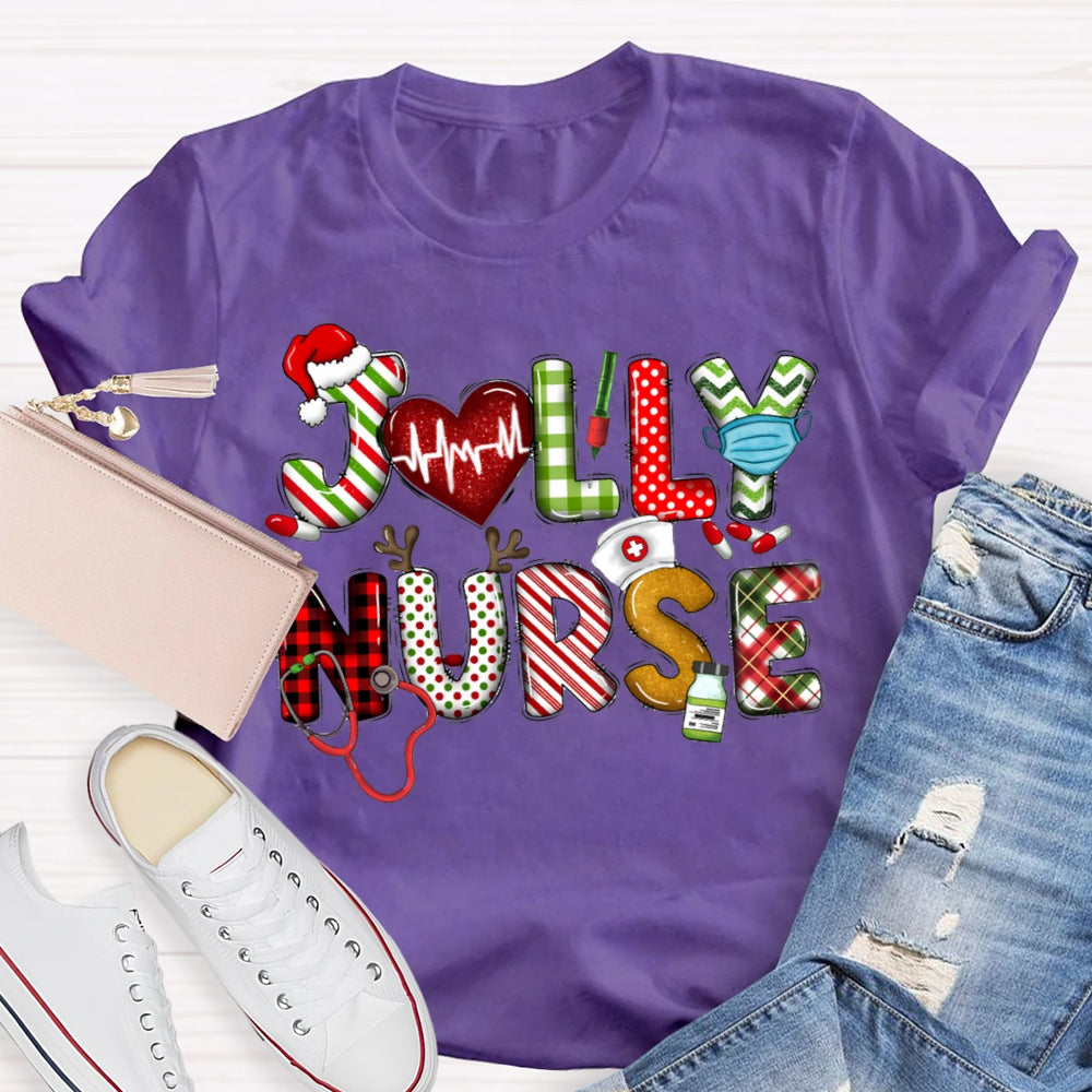 Jolly Nurse Christmas Vibes Color Fonts Christmas T-shirt