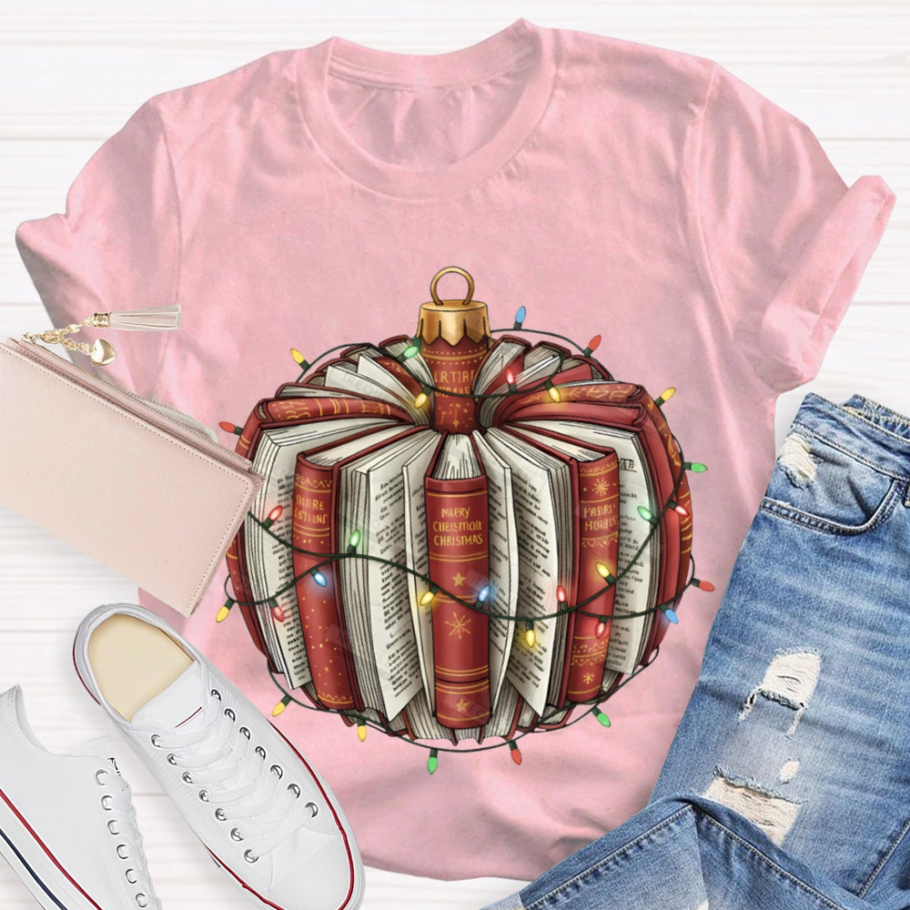 Christmas Lights Books Pumpkin Christmas T-shirt