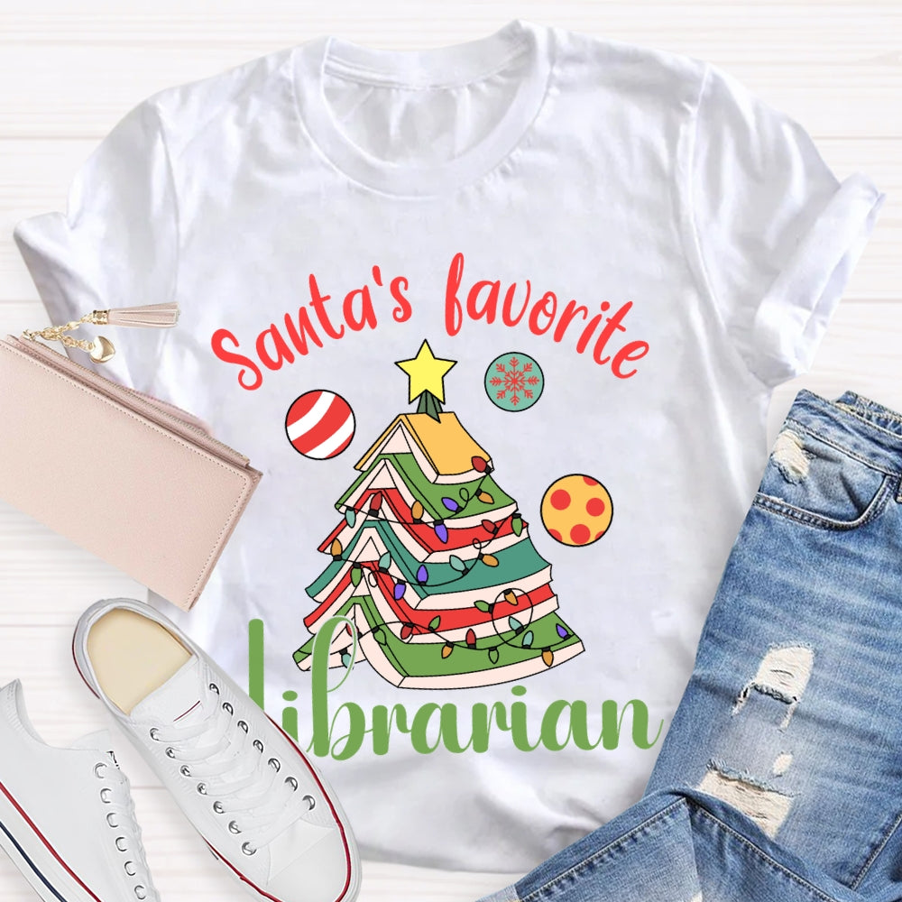 Santa'S Favorite Librarian Christmas Books And Lights T-shirt
