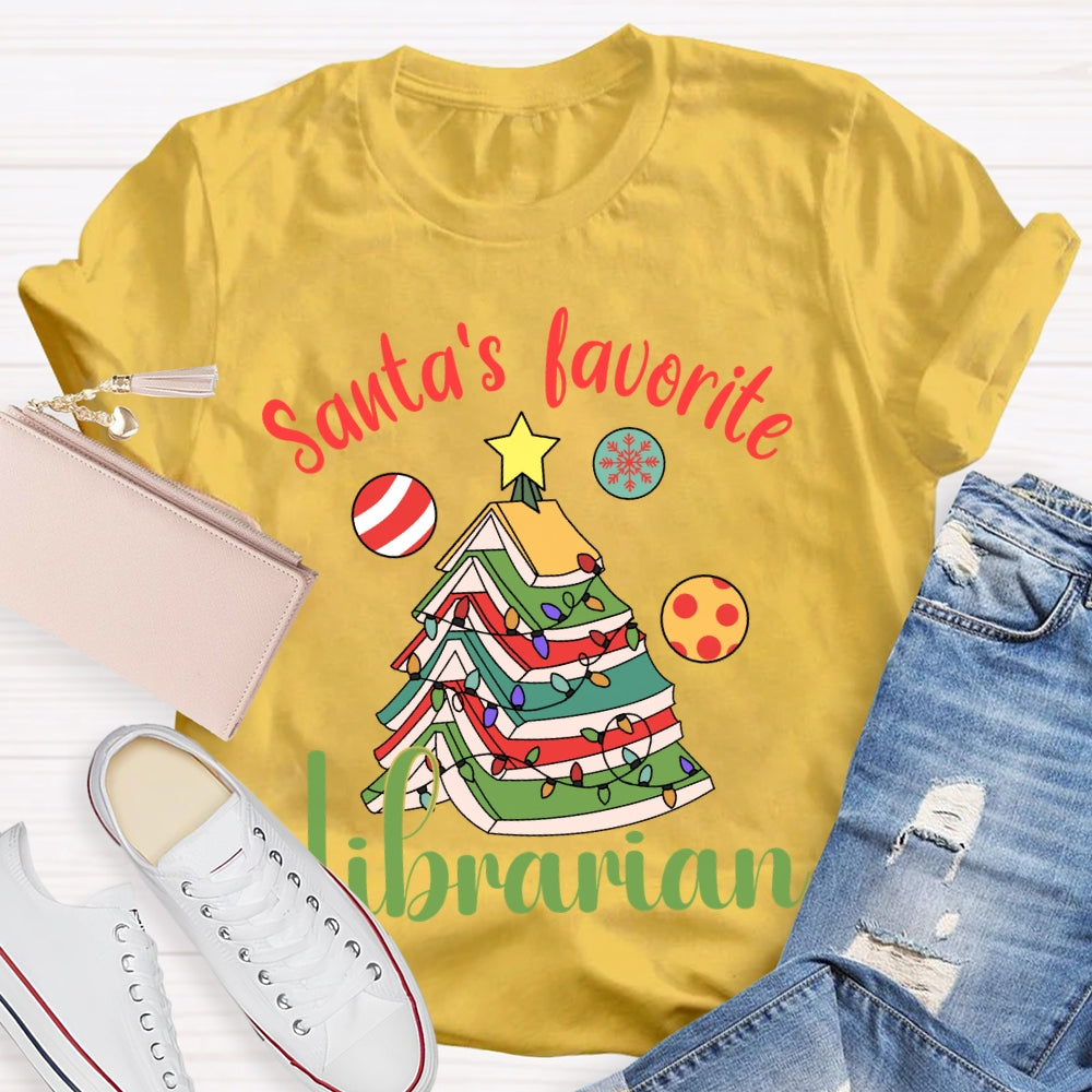 Santa'S Favorite Librarian Christmas Books And Lights T-shirt