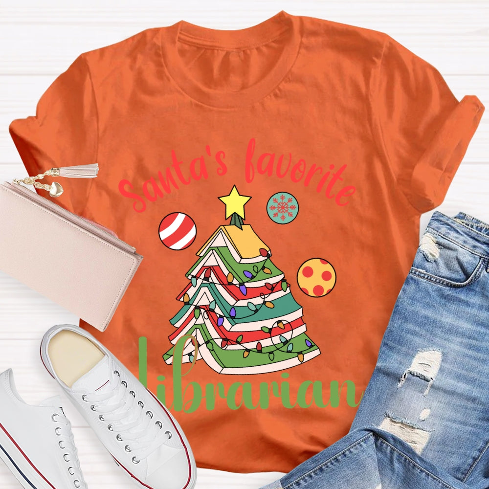 Santa'S Favorite Librarian Christmas Books And Lights T-shirt