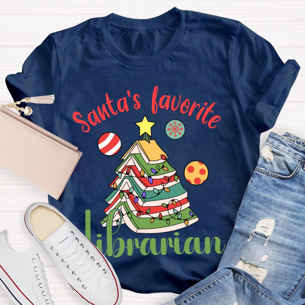 Santa'S Favorite Librarian Christmas Books And Lights T-shirt