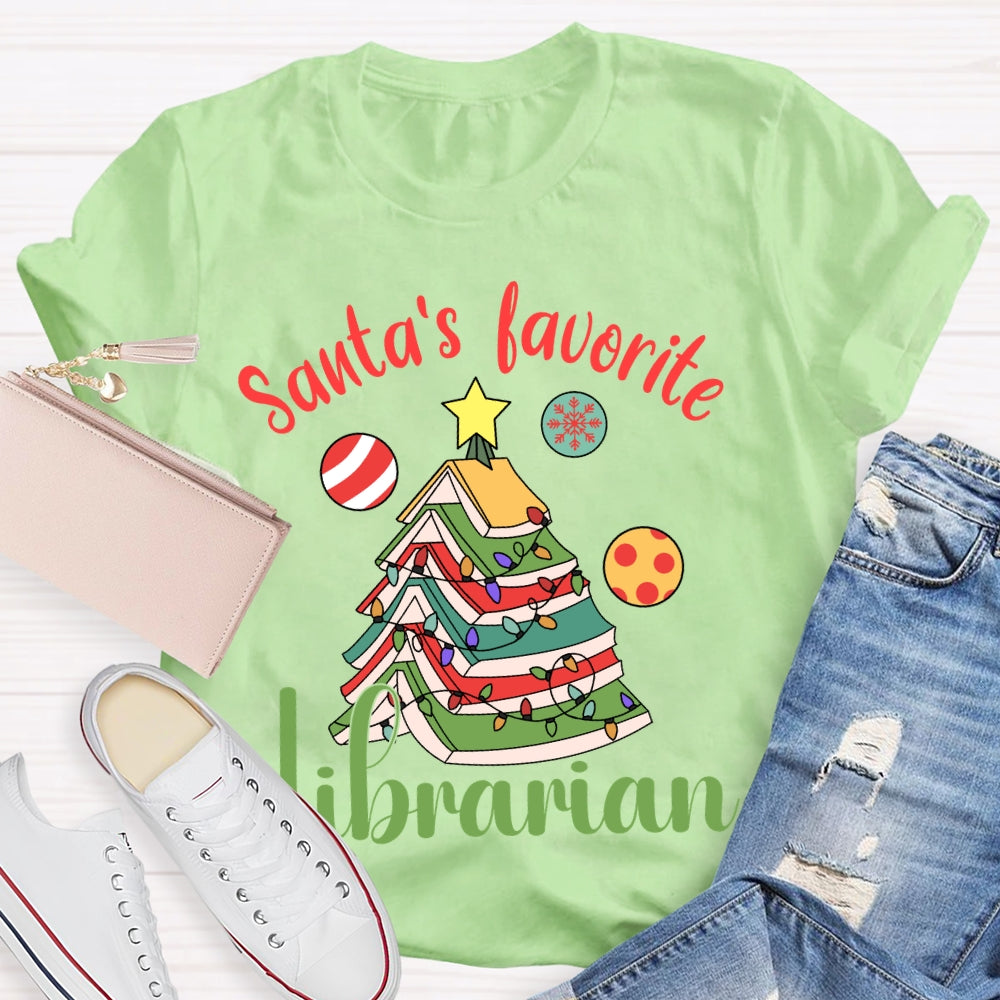 Santa'S Favorite Librarian Christmas Books And Lights T-shirt